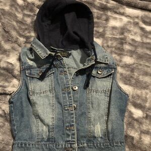 jean vest with hoodie Large